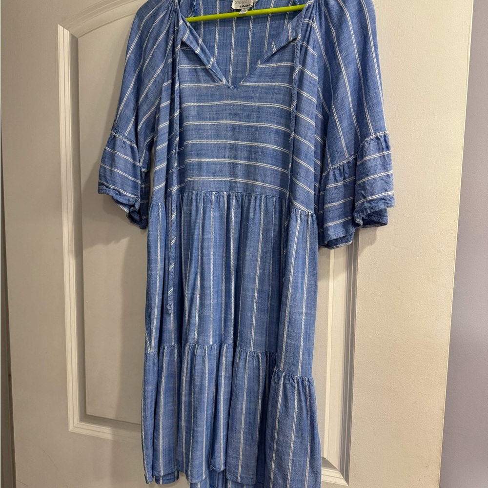Signature by Robbie Bee Blue and White Striped Midi Dress Size M
